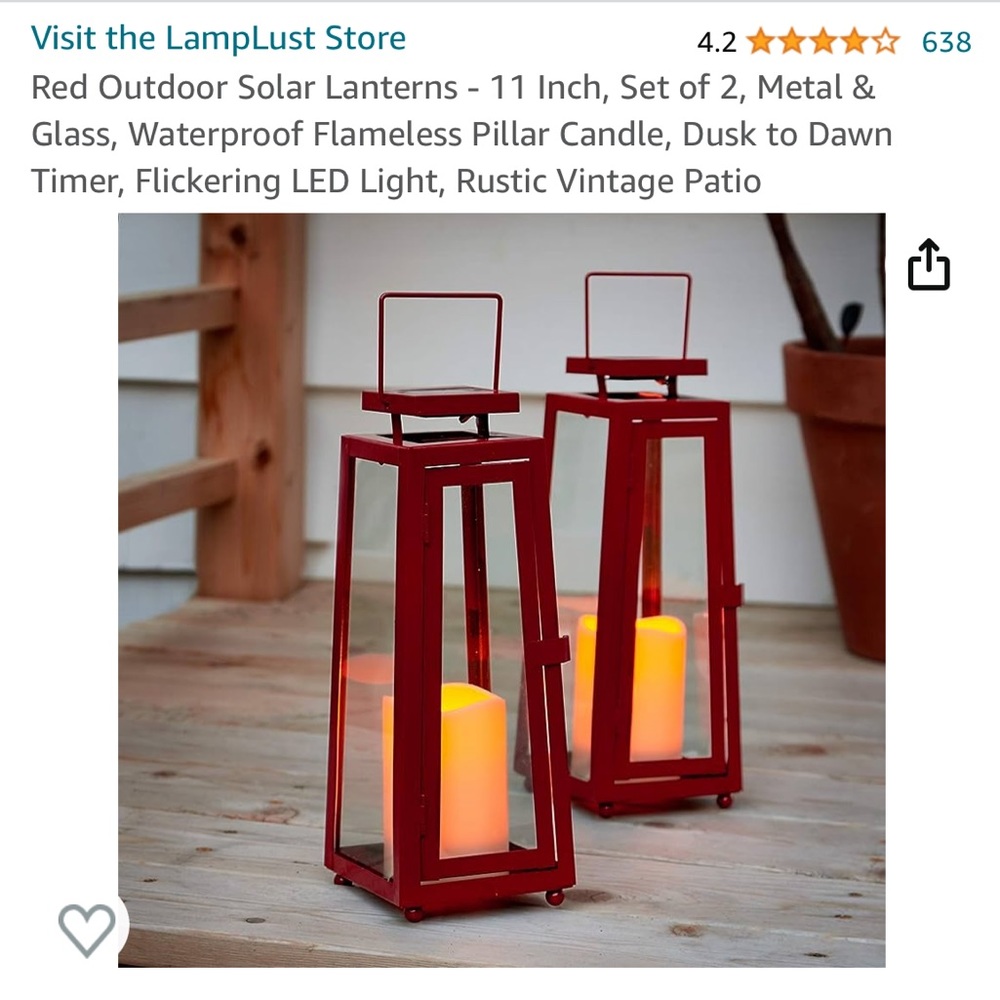 Red Outdoor Solar Lanterns. Set of Two.